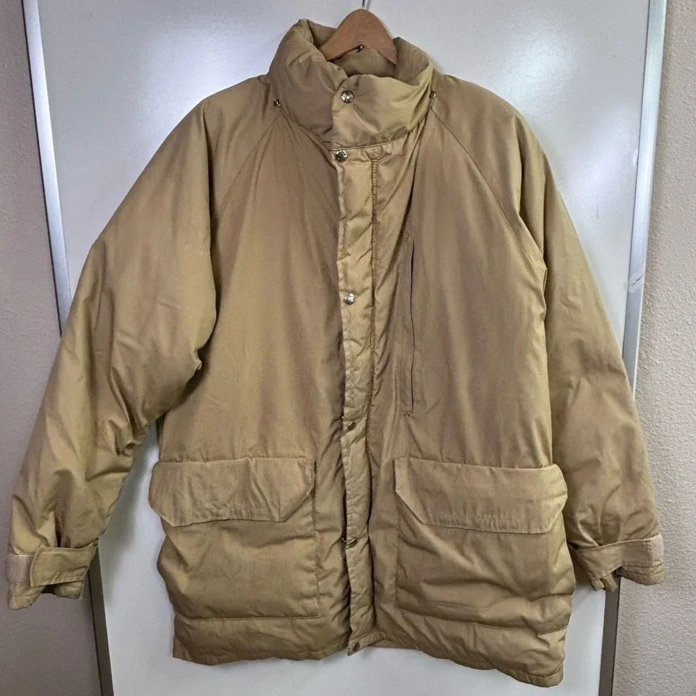 Vintage 70s 80s The North Face Down Parka Jacket XL Made in USA Tan Blue